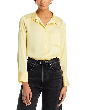 Aqua Satin Button Front Blouse - 100% Exclusive In Pale Yellow