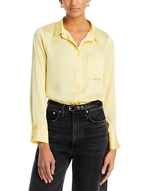 AQUA SATIN BUTTON FRONT BLOUSE - EXCLUSIVE