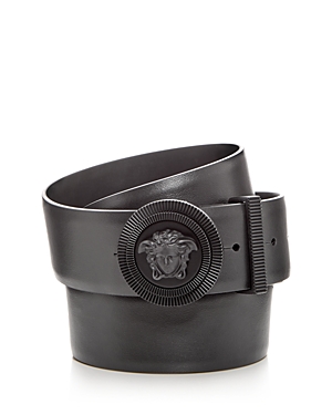 Shop Versace Men's Medusa Biggie Leather Belt In Black