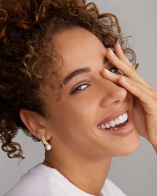 18K Yellow Gold & Sterling Silver Luna Cultured Freshwater Pearl Half Hoop Earrings