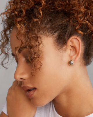 18K Yellow Gold & Sterling Silver Luna Tahitian Black Pearl Stud Earrings