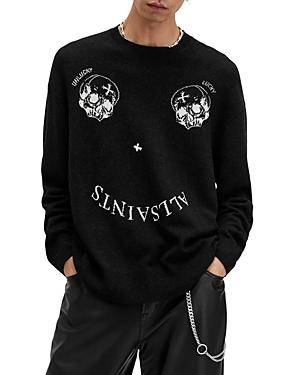 Shop Allsaints Smile Saints Oversized Crewneck Sweater In Cinder Black