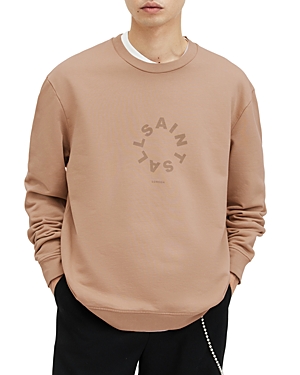 Shop Allsaints Tierra Cotton Printed Relaxed Fit Crewneck Sweatshirt In Camel Brown