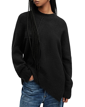 Allsaints Lock Crew Neck Asymmetric Sweater In Black