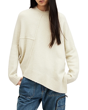 Allsaints Lock Crew Neck Asymmetric Sweater In Muted Green