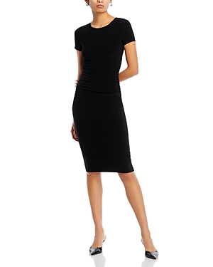 Norma Kamali Short Sleeve Ruched Dress In Black