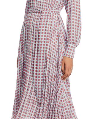 Long Sleeve Split Neck Pleated Dress