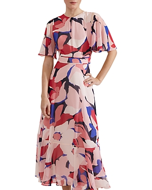 Shop Hobbs London Freya Printed Silk Dress In Navy Pink