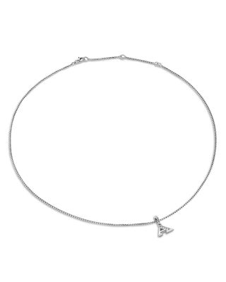 Pav&amp;eacute; Initial Pendant Necklace in Sterling Silver with Diamond, 16&amp;quot;