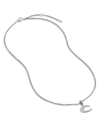 Pav&eacute; Initial Pendant Necklace in Sterling Silver with Diamond, 16"