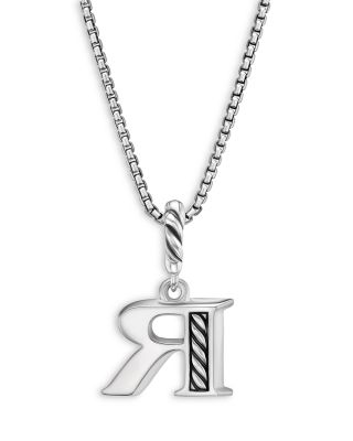Pav&eacute; Initial Pendant Necklace in Sterling Silver with Diamond, 16"