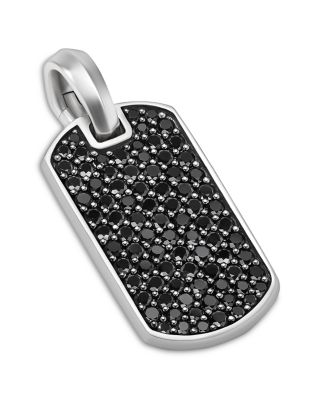 Men's Chevron Tag in Sterling Silver with Black Diamonds, 21mm