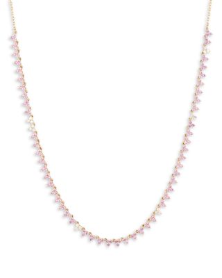 14K Yellow Gold Pink Sapphire & Diamond Riviera Necklace, 14-16"