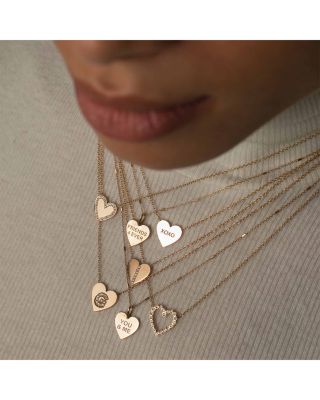 14K Yellow Gold Bezel Diamonds Diamond Open Heart Pendant Necklace, 16-18"