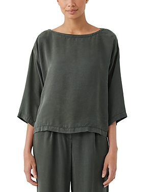 Shop Eileen Fisher Boat Neck Box Top In Grove