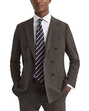 Reiss Chocolate Slim Fit Wool Blend Double Breasted Blazer In Chocolate