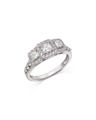 Bloomingdale&#039;s Fine Collection Diamond Princess &amp; Round Three Stone Halo Ring in 14K White Gold, 1.0 ct. t. w.