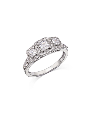 Bloomingdale's Diamond Princess & Round Three Stone Halo Ring in 14K White Gold, 1.0 ct. t.w.