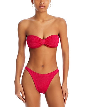 Shop Hunza G Jean Textured Bikini Set In Metallic Raspberry