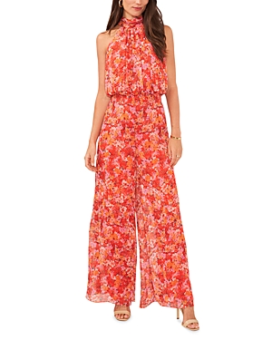 Shop Vince Camuto Floral Print High Neck Jumpsuit In Tulip Red