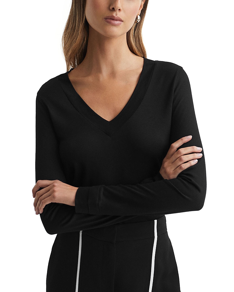 Reiss Womens Black Brady V-neck Fine-knit Top In Black