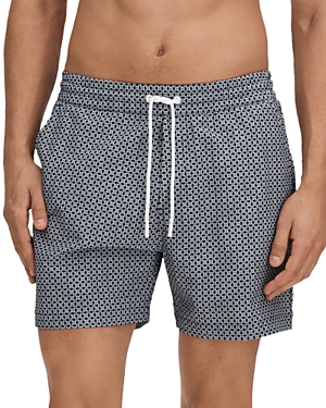 Shop Reiss Shape Printed Drawstring 6.5 Swim Trunks In Airforce Blue