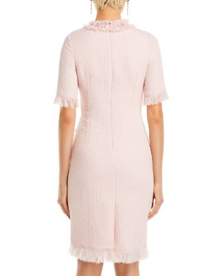 Embellished Fringe Trim Tweed Sheath Dress