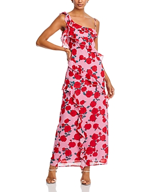 Shop Wayf Rosaline Ruffled Asymmetric Maxi Dress In Pink Roses