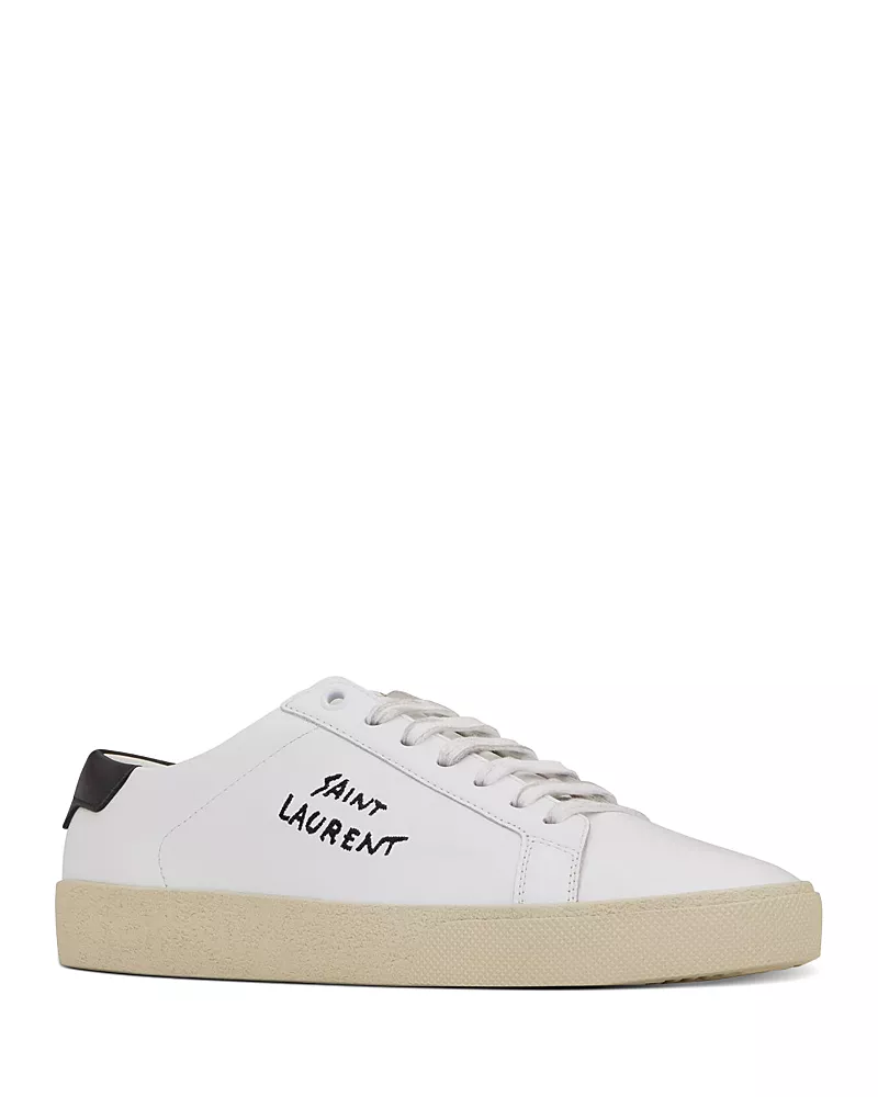 Saint Laurent Women's Court Classic Sl/06 Embroidered Sneakers in Canvas and Leather
