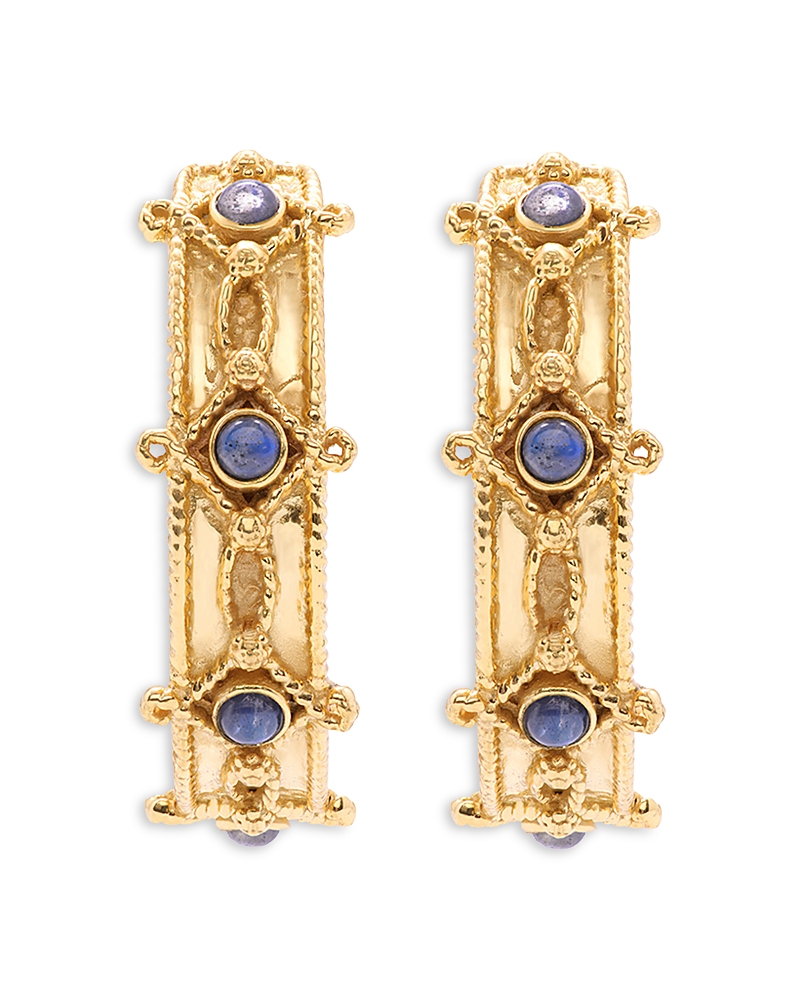 Capucine De Wulf Victoria Labradorite Hoop Earrings In 18k Gold Plated In Blue/gold