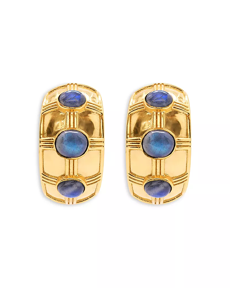 Capucine De Wulf Bold Labradorite Hoop Earrings in 18K Gold Plated