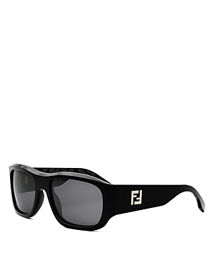 Shop Fendi Ff Squared Rectangular Sunglasses, 56mm In Black/gray Solid