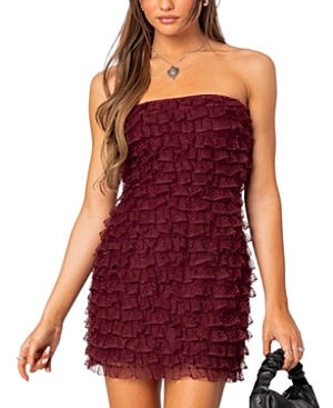 Shop Edikted Rinna Ruffle Mini Dress In Burgundy
