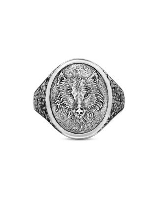 Men's Sterling Silver Petrvs&reg; Black Diamond Wolf Ring