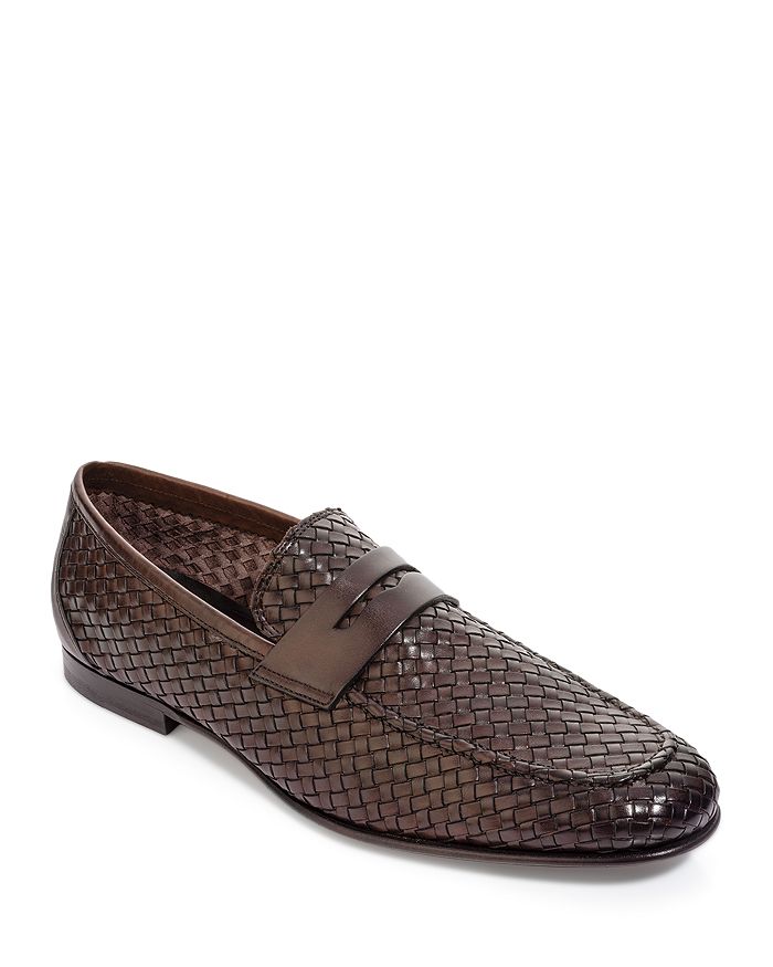 TO BOOT NEW YORK Mens Black Metallic Harrelson Square Toe Slip On Leather Loafers Shoes
