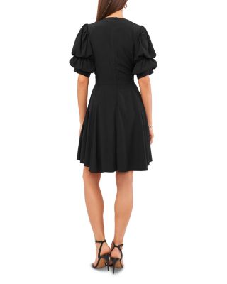 Bubble Sleeve V Neck Dress