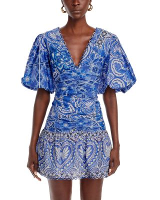 FARM Rio Tile Dream Puff Sleeve Mini Dress | Bloomingdale's