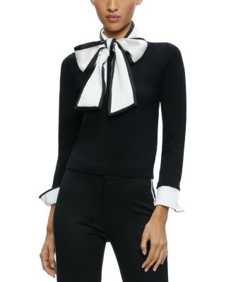 Alice and Olivia - Justina Wool Blend Contrast Bow Tie Top