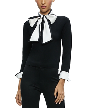 Alice and Olivia Justina Wool Blend Contrast Bow Tie Top