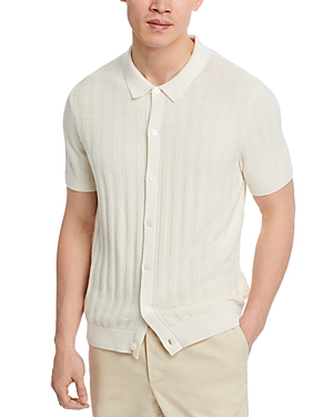 Shop Michael Kors Short Sleeve Button Front Texture Stitch Shirt In White