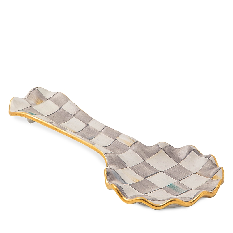 Mackenzie-childs Sterling Check Spoon Rest In Gray/white