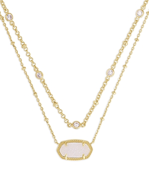 Shop Kendra Scott Elisa Crystal & Drusy Stone Layered Pendant Necklace In 14k Gold Plated, 18-20 In Gold/iridescent Drusy/crystal