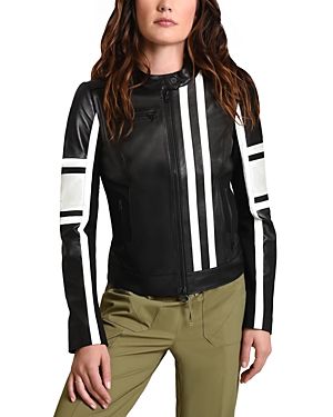 Shop Blanc Noir Claudine Leather Racer Jacket In Black