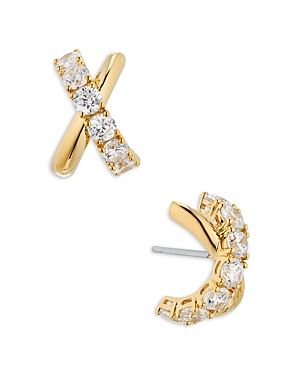 NADRI TWILIGHT PAVE CROSSOVER J HOOP EARRINGS IN 18K GOLD PLATED