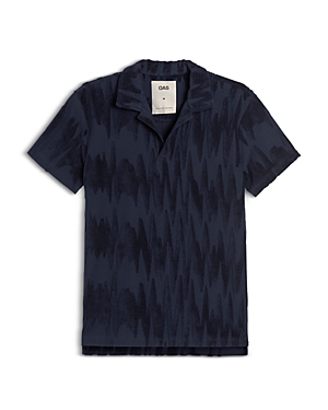 Shop Oas Glitch Terry Regular Fit Polo Shirt In Blue