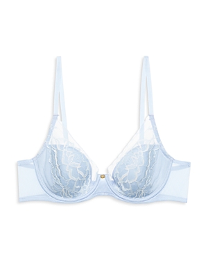 Shop Natori Flora Contour Underwire Bra In Blue/ivory