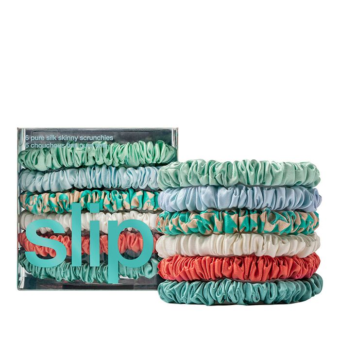 Shop Slip Pure Silk 6-pack Skinny Scrunchies In Seabreeze