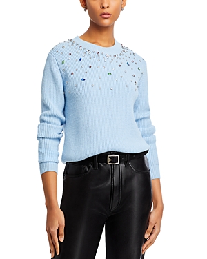Shop Nancy Yang Rhinestone Embellished Pullover Sweater In Blue