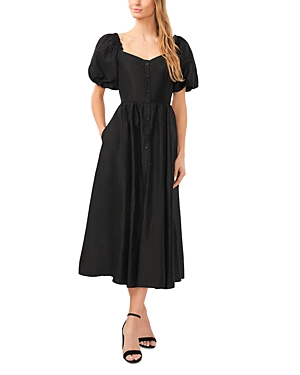 Shop Cece Puff Sleeve Midi Dress In Rich Black