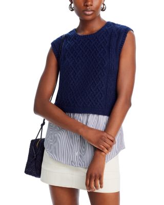 AQUA - Layered Look Cable Knit Sweater